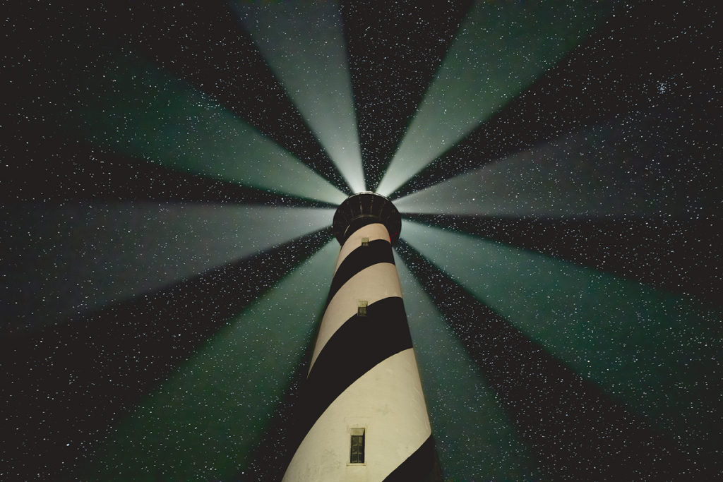Cape Hatteras Lighthouse with four light beams