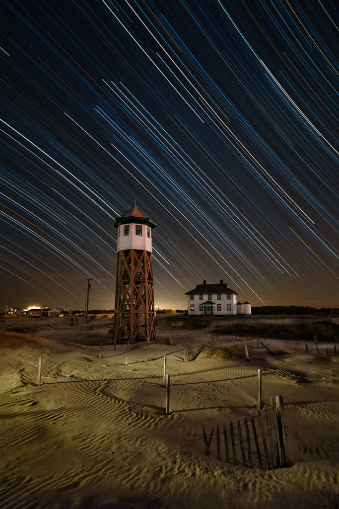Star trails over Wash Woods Coast Guard Station, Outer Banks, NC