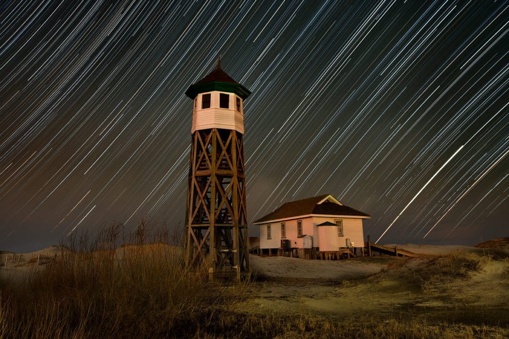 Star Trails over Wash Woods Coast Guard Tower and Boat House, Outer Banks, NC